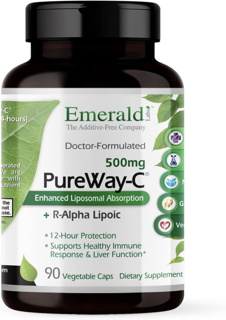 EMERALD LABS Pure Way-C - Liver & Immune Support Supplement with R-Alpha Lipoic Acid* - Fast-Absorbing Vitamin C - 90 Sebze Capsules (45-Day Supply)