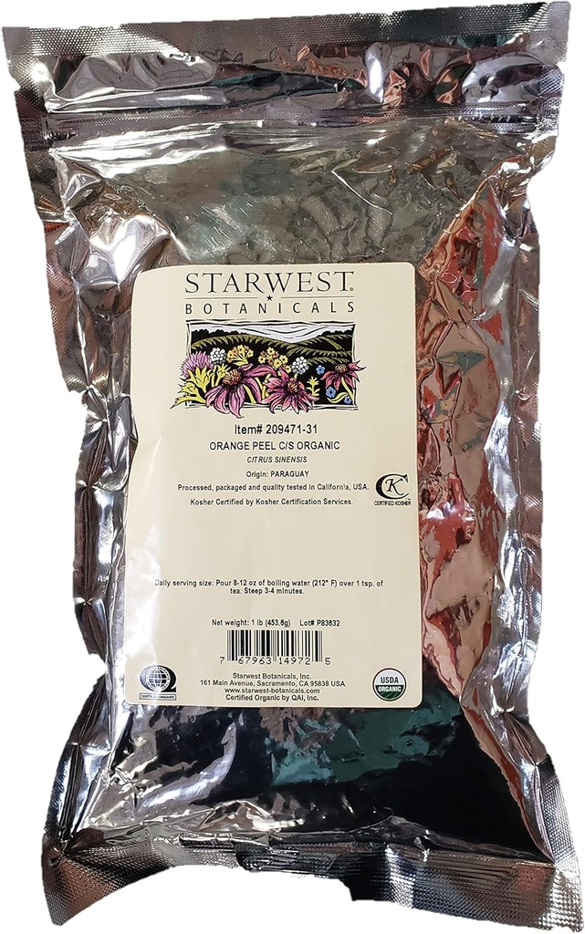 Orange Peel Powder Organic - Citrus sinensis, 1 lb, (Starwest Βοτανικά)