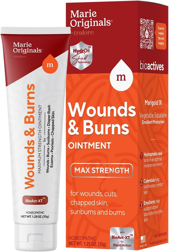 Marie Originals All-Natural Skin Tamir ve Burn Cream Ointment | First Aid Ointment | General Yaras, Chapped Hands, Cold Sores, Eczema, Psoriasis & Burn. 1.25oz