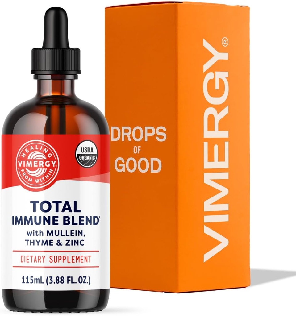 Vimergy Total Immune Blend* Liquid Supplement, 57 Hızlı Bağışlama Immune Support – All-Sezon, çinko, Thyme ve Mullein Drops Non-GMO, Vegan, USDA Organik, Immunity Support for Yetişkinler (115 mL)