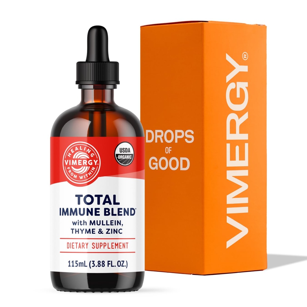 Vimergy Total Immune Blend* Liquid Supplement, 57 Hızlı Bağışlama Immune Support – All-Sezon, çinko, Thyme ve Mullein Drops Non-GMO, Vegan, USDA Organik, Immunity Support for Yetişkinler (115 mL)