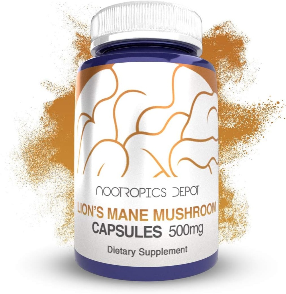 Nootropics Depot Lions Mane Mushroom Capsules | 500 mg | 180 Kont | Hericium erinaceus | Tüm Meyveli Vücut Mushroom Ekstraksiyonu | Beyin Sağlık Tamamı | Nöro Korumalı + Güçler Mood