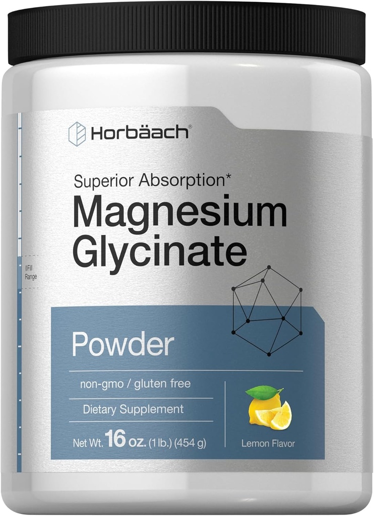 Horbäach Magnezyum Glycinate Toz | 1 lb | Lemon Flavored | Superior Abors | Non-GMO & Gluten Ücretsiz