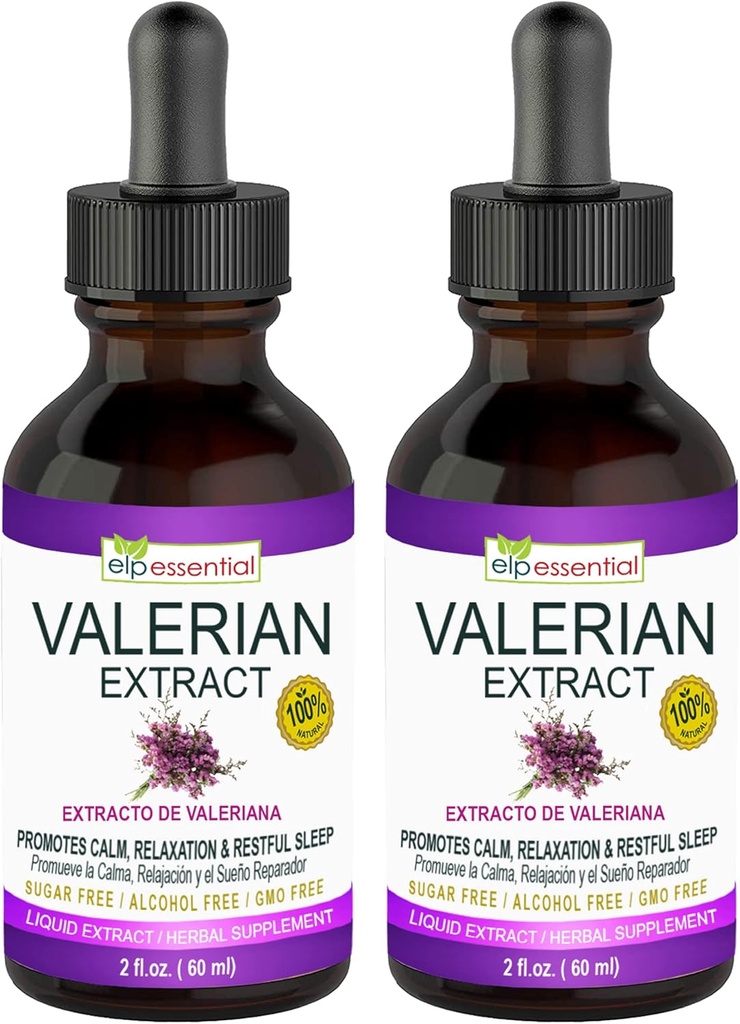 ELP ESSENTIAL Valerian Root Extract Drops | 2 fl oz | Sugar Free, Alkol Free, Non- GMO Gluten Free Liquid 2 Pack