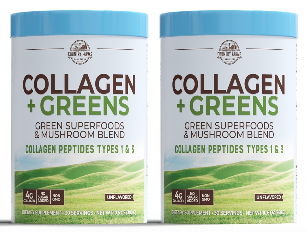 COUNTRY FARMS Collagen, Toz Greens Diyetary Toz Supplement (Type I, III) Skin Hair Nail ve Ortaklar için, Süt/Gluten/Sugar Free, Enerjili Superfoods, 21.2 Oz, 60 Hizmetler