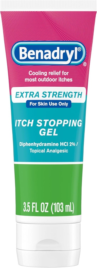 Benadryl Ekstra Güçlü Anti Itch Relief Gel, 2 Diphenhydramine HCl, Böcek Bites, Sunburn & More, Great for Camping Essentials, 3.5 fl ozz