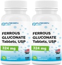 Safgen Laboratuvarları Ferrous Gluconate 324 mg [High Potency] Iron Supplement, Stomach'ta Nazi | 2 Pack - 200 Tablet Toplam Toplam