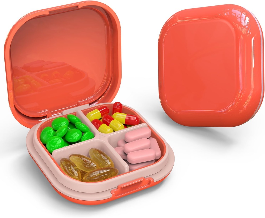 Günlük Pill Organizer 4 Karşılaştırma, Küçük Pill Box Portatif Seyahat Pill Case, Mini Pill Konteyner For Purse Pocket, Compact Travel Medicine Organizer For Vitamin, Cod Liver Oil, Supplement (Pink)
