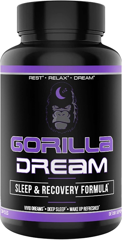 Gorilla Mind Dream Sleep Supplement (120 Κάψουλες) - Nootropic Infused Comprehensive Sleep & Recovery Supplement - GABA, μελατονίνη, βαλεριάνα Root, μαγνήσιο, L-Θεανίνη, Sensoril, Ashwagandha & More