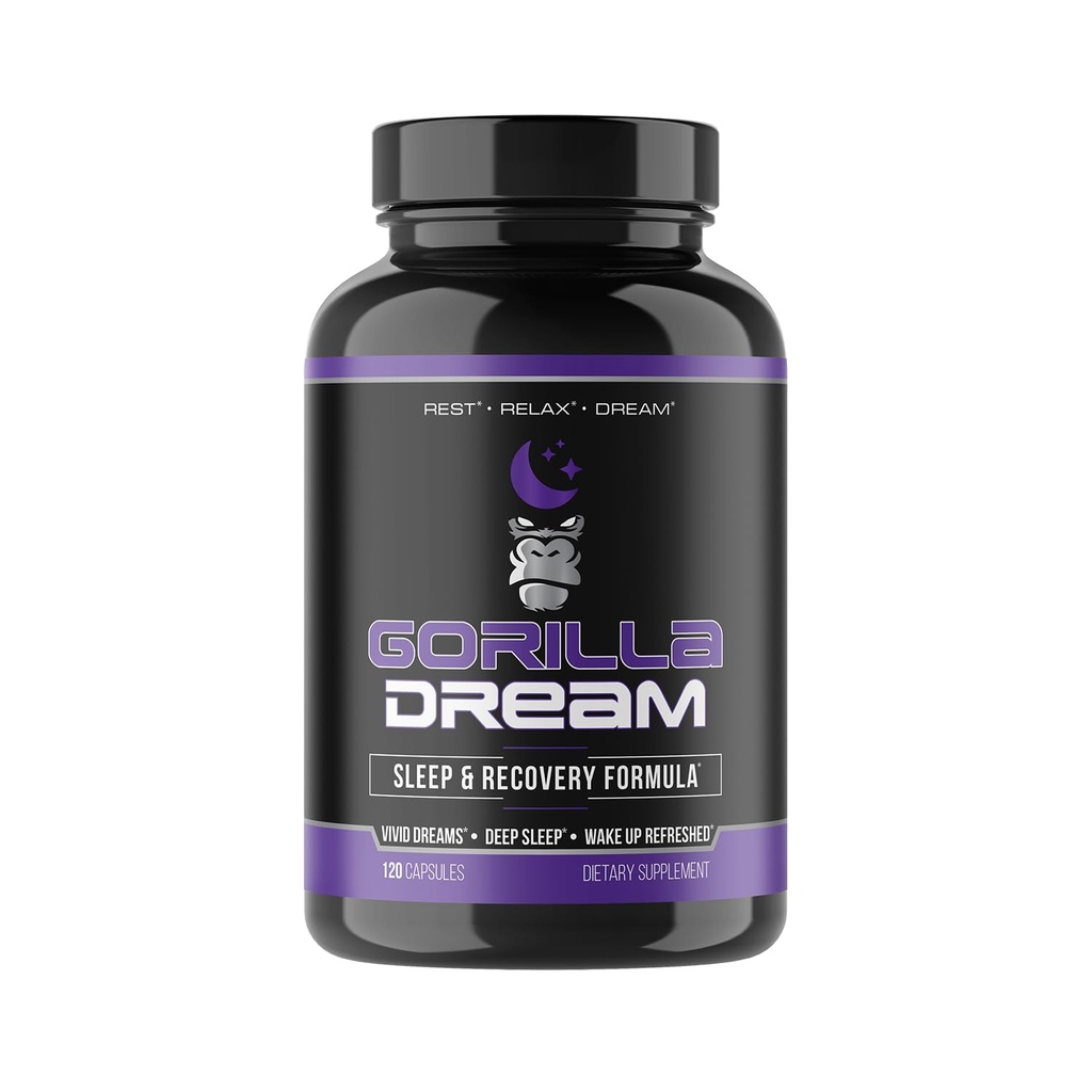 Gorilla Mind Dream Sleep Supplement (120 Capsules) - Nootropic Comprehensive Sleep & Recovery Supplement - GABA, Melatonin, Valerian Root, Magnezyum, L-Theanine, Sensöril, Ashwagan & More