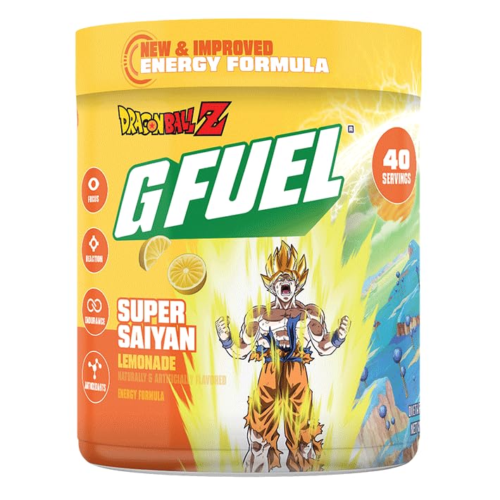 G Fuel Dragon Ball Z Energy Drink Toz, Pre Workout Caffeine Mix for Game, Sugar Free Focus Amino, Vitamin + Antioksis, 9.9oz (Lemonade, 40 Hizmet)