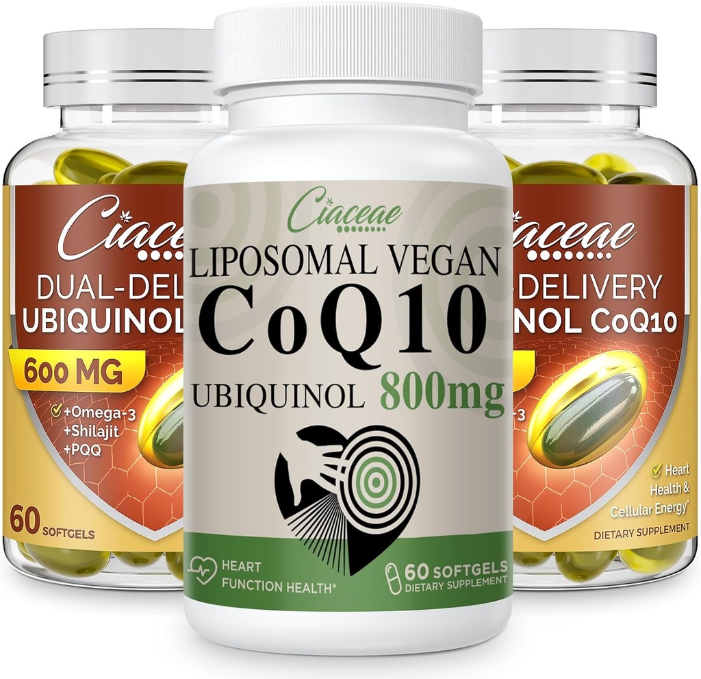 Liposomal CoQ10 800mg 1PCS Δέσμη με Ubiquinol CoQ10 600 MG Softgels με Omega-3 & Shilajit & PQQ 2PCS