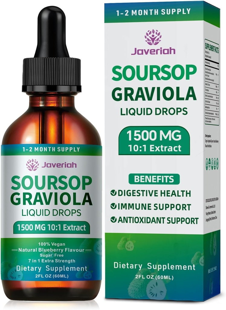 2 Pack Soursop Graviola Leaf Ekstraksiyon Dia Drops Supplement with Irish Sea Moss & Turmeric for Cellular Support, Immune System Boost, Liver Health, Soursop Bitters Liquid 60-Day Supply 4 FL OZ