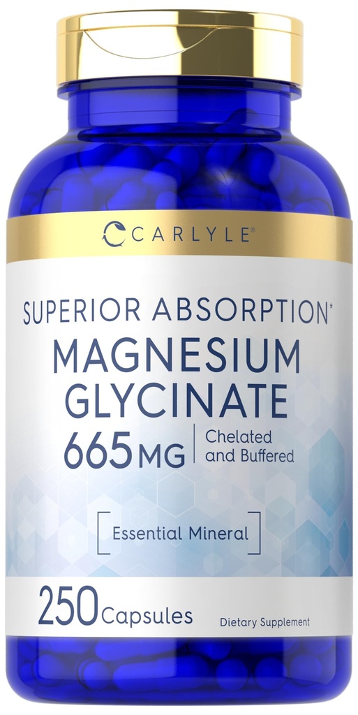 Carlyle Magnezyum Glycinate | 665 mg | 250 Capsules | Non-GMO ve Gluten Free Formula | Essential Buffered Mineral Supplement
