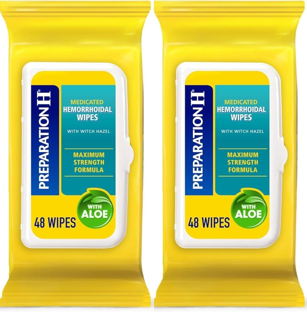 H Hemorrhoid Flushable Wipes with Witch Hazel for Skin Irritation Relief - 48 Count (Pack of 2)