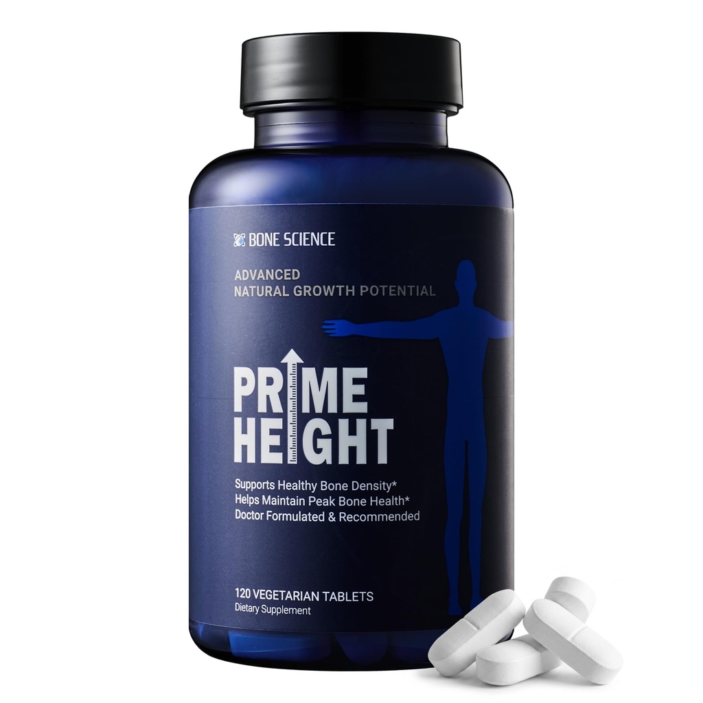 BONE SCIENCE - Prime Height Bone & Ortak Formula - Çocuklar için Doğal Sağlık Supplement, Gençler ve Yetişkinler, Enerji & Immune Support, Vegan, Non-GMO - 120 Tabletler