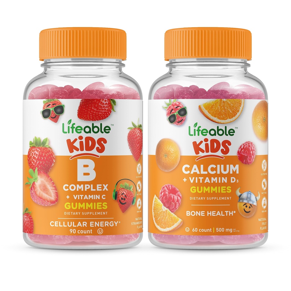 Lifeable B Kompleksi Çocuklar + Vitamin D Çocuklar, Gummies Sche - Great Tasting, Vitamin Supplement, Gluten Free, GMO Free, Chewable Gummy