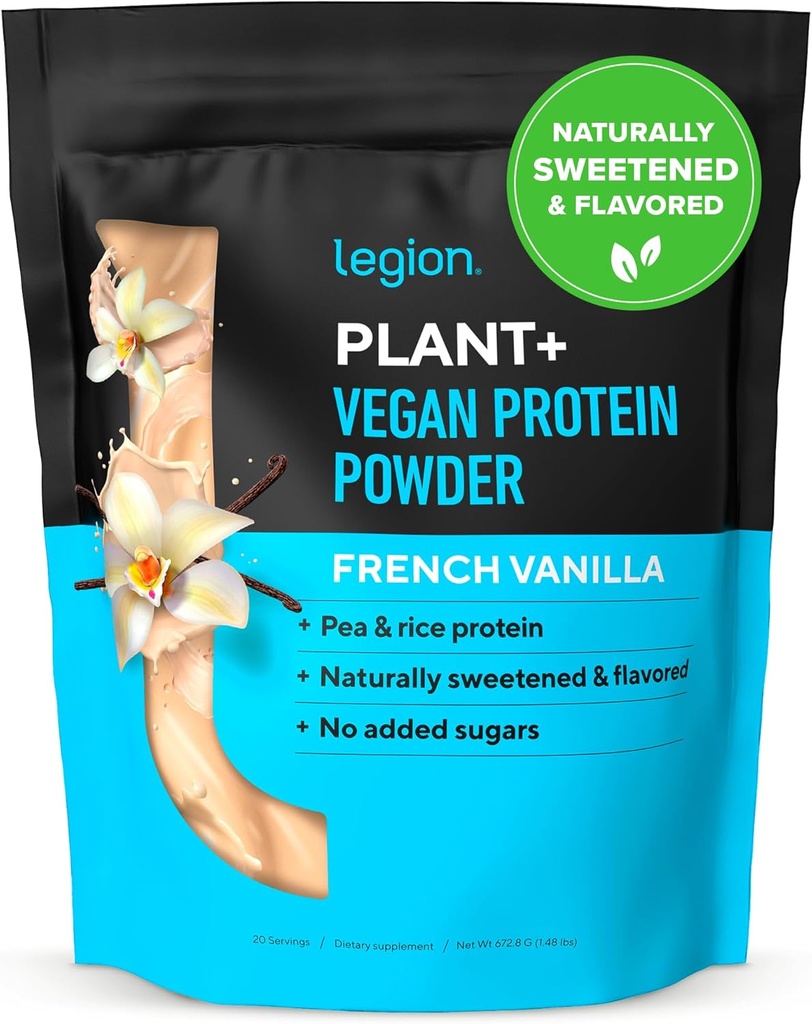 LEGION Plant+ Vegan Protein Toz, Vanilla - Rice ve Pea, Plant bazlı protein Gluten Free, GMO Free, Doğal olarak Tatlılanmış ve Flavored, 20 Hizmet (Vanilla)