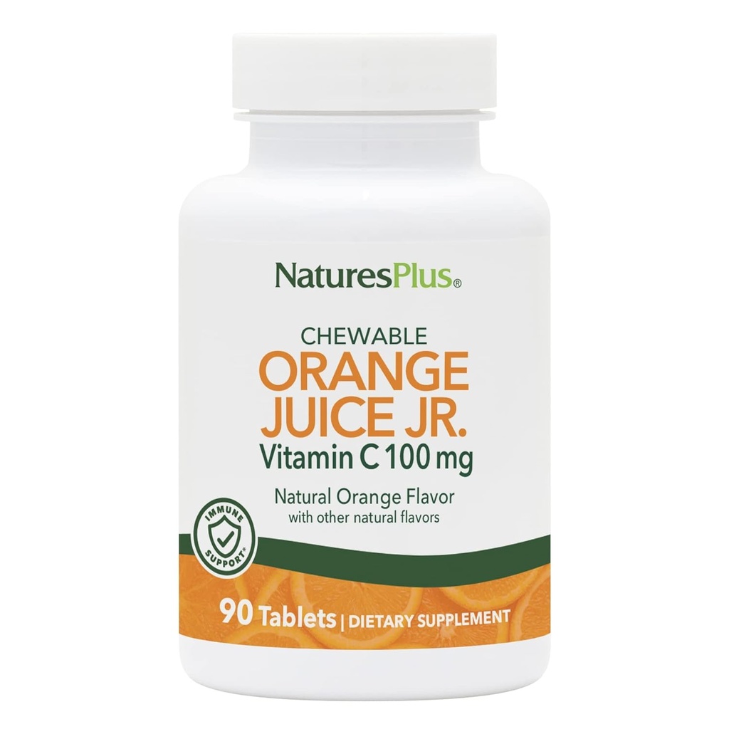 NaturesPlus Orange Juice Junior Chewable Vitamin C - 100 mg, 90 Vejetaryen Tabletler - Immune Support Supplement, Antioxy - Gentle On Stomach - Gluten-Free - 90 Servisler