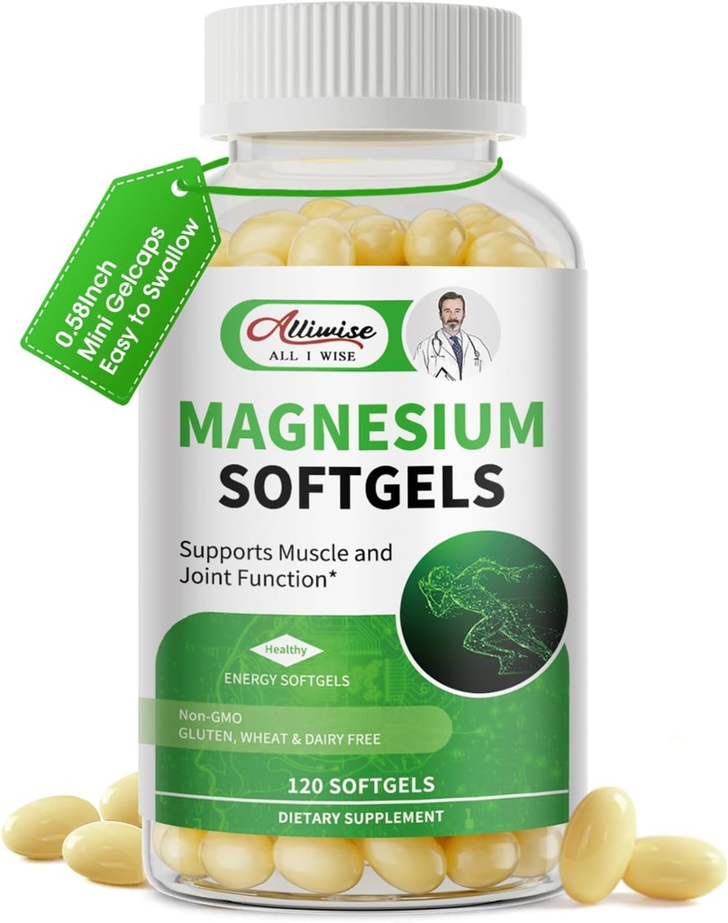 Συμπληρώματα Glycinate μαγνήσιο 500mg Softgels, Μικρό εύκολο στην κατάποση Gelcaps μαγνήσιο υψηλής απορρόφησης για την υποστήριξη νυκτερινών ποδιών & ύπνου, μυών & οστών, ηρεμίας, μη GMO, 120 Gelcaps, 60 ημέρες προσφοράς