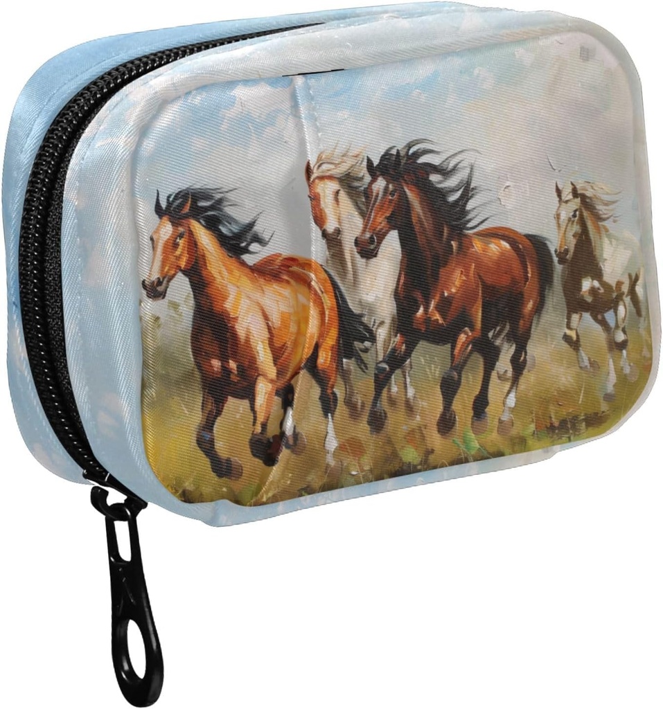 Fustylead Horses Galloping on The Grassland Oil Painting Pill Organizer Case with Zipper 2 φορές μια μέρα για τη βιταμίνη και συμπλήρωμα, 7 ημέρα Travel Organizer Ιατρική περίπτωση