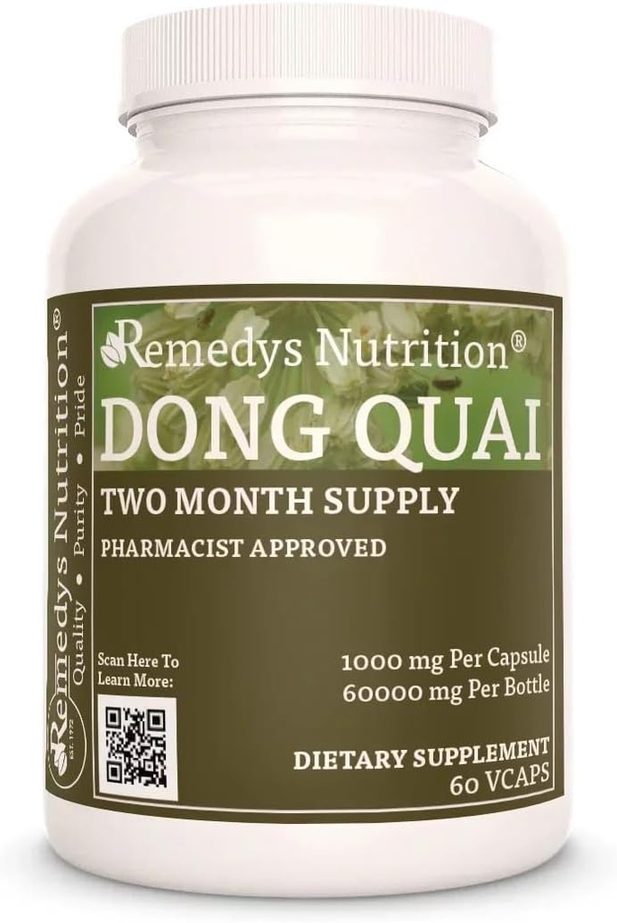 Remedy'nin Beslenme Dong Quai | 1.000 mg, 60 Vegan Capsules Herbal Diyetsel Supplement | İki Ay Supply