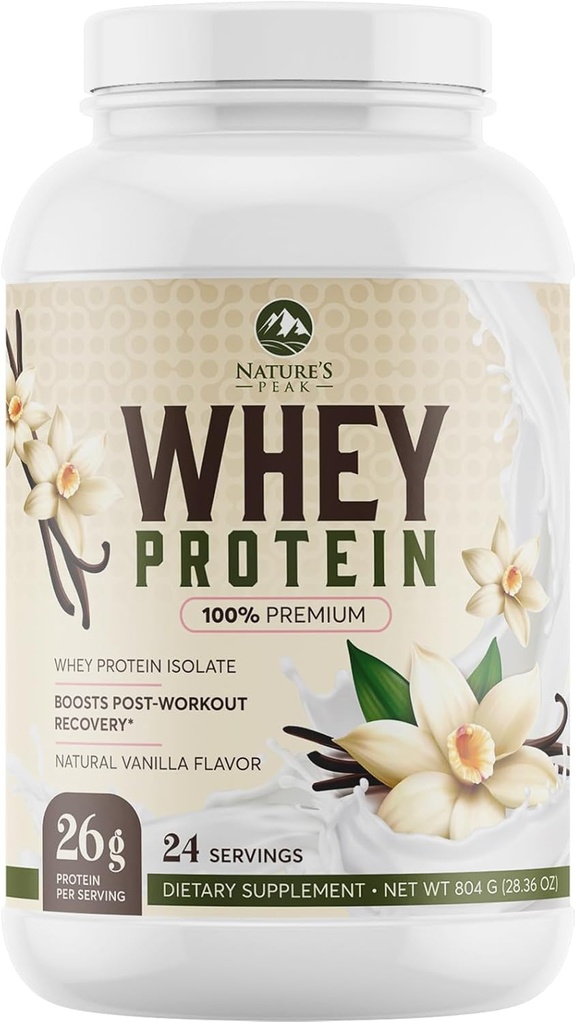 Nature's Peak Protein Powder, 100% Whey Powder Isolate, Immune Support, BCAAs, Gluten Free, Fast Absorbing, Easy Digesting Nutrition, French Vanilla, 26 Grams of Per Serving - 24 Servings
