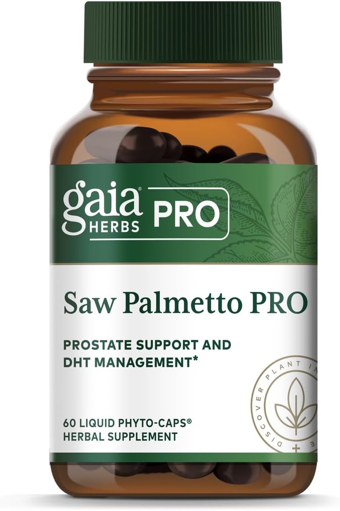 GAIA HERBS PRO Saw Palmetto PRO - Healthy Prostate Gland Support Supplement* - Herbal Supplement with Saw Palmetto & Sunflower Seed - Vegan, Gluten-Free, Soy-Free - 60 Liquid Phyto-Caps (60 Servings)