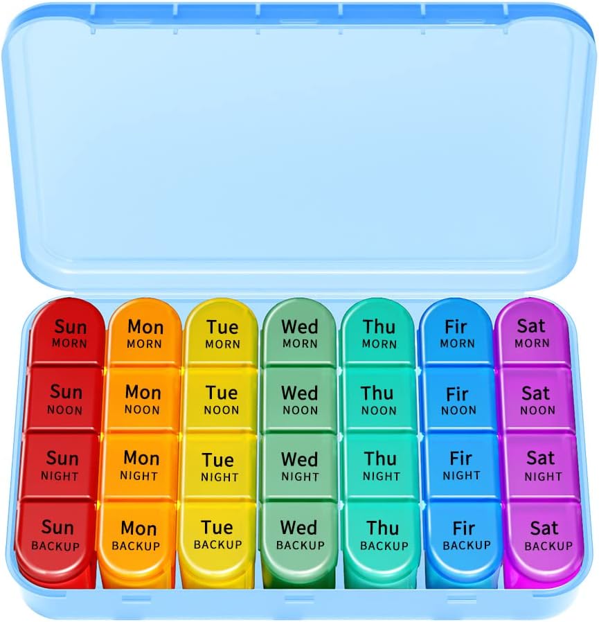 Weekly Pill Organizer, Travel Pill Box Case (7-Day / 4-Times-A-Day) με μεγάλα διαμερίσματα για να κρατήσει άφθονα ιχθυέλαια, βιταμίνες, πρωί μεσημέρι Φαρμακευτική συσκευή (μπλε)