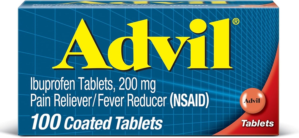 Advil Pain Reliever και Πυρετός Reducer, Παυσίπονο Relief Medicine με Ibuprofen 200mg για Πονοκέφαλο, Οσφυαλγία, Εμμηνόρροια Πόνος και Ανακουφιστικός Πόνου - 100 Επικαλυμμένα δισκία