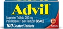 Advil Pain Reliever και Πυρετός Reducer, Παυσίπονο Relief Medicine με Ibuprofen 200mg για Πονοκέφαλο, Οσφυαλγία, Εμμηνόρροια Πόνος και Ανακουφιστικός Πόνου - 100 Επικαλυμμένα δισκία