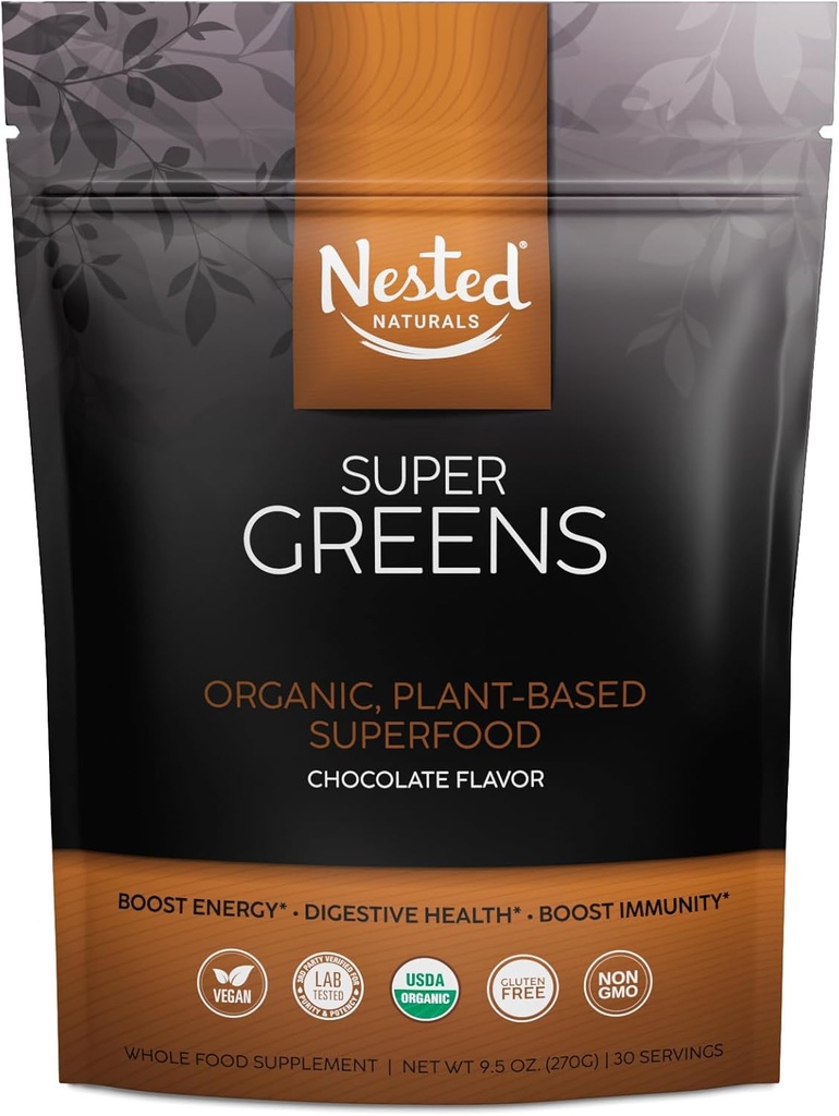 Super Greens # Green Superfood Toz | 100% USDA Organik Non-GMO Vegan Supplement | 20+ Bütün Gıdalar (Spirulina, Buğday Grass, Barley), Probiyotikler, Fiber & Enzymes (Original, 30 Hizmet) (Chote)