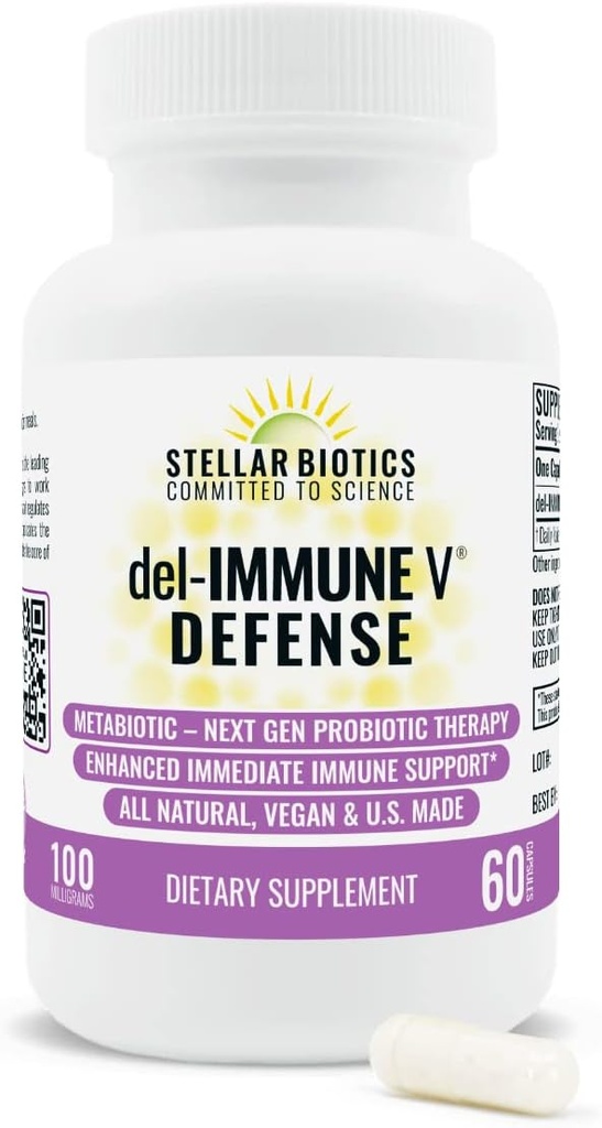 Del-Immune V® Savunma Stellar Biotics, All- Natural Immune Support & Gut Health (+) Immediate Care, Metabiyotik: NextGen Probiyotik Terapi (60 Caps)