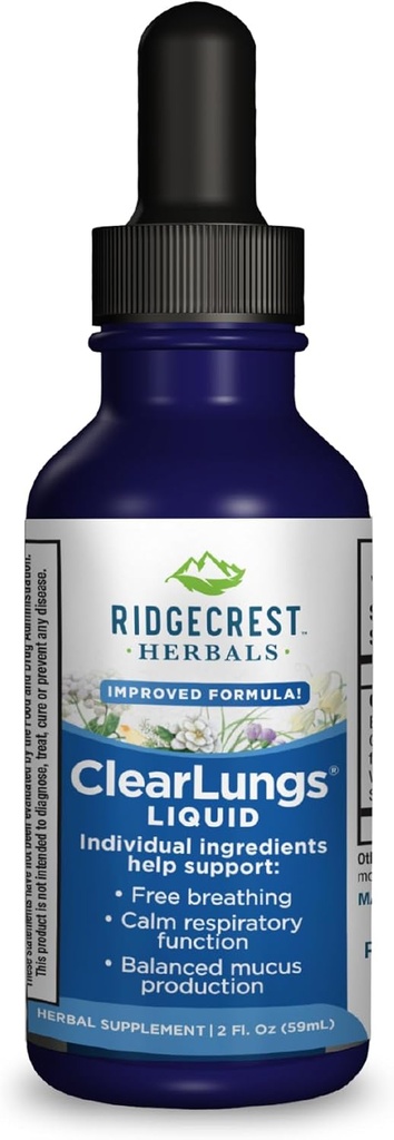 Ridgecrest Herbals ClearLungs Liquid Herbal Wellness Supplement, Orange Flavor Alkol Yetişkinler ve Çocuklar için Ücretsiz, Doğal Lung Formula (2 fl oz, 29 Hizmet)