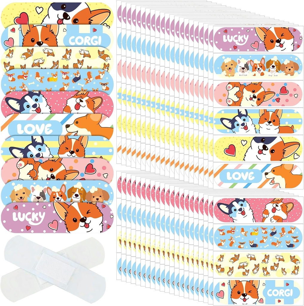 Patelai 300 Adet Çocuk Bandajı 10 Stil Çocuk Yapıştırıcı Esnek Renkli Sevimli Cartoon Bandaj Sular Nefes Alılabilir Gemiler Koruma Bakımı Girls Boys (Dog) için Cuts