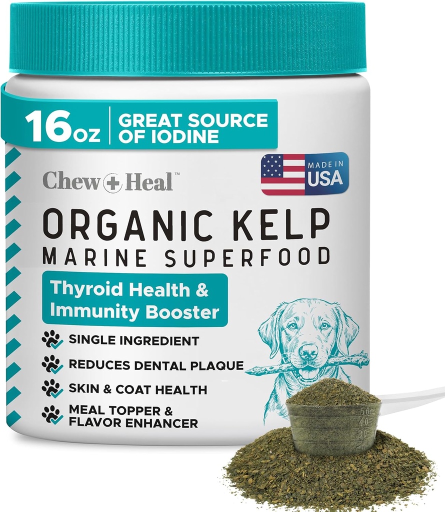 Kelp συμπλήρωμα για σκύλους - 16 oz Kelp κόκκων σκόνης με 5cc κουτάλι - Καλό για υγιή Thyroid λειτουργία, μείωση οδοντικής πλάκας, και την υγεία του δέρματος - Made in The USA