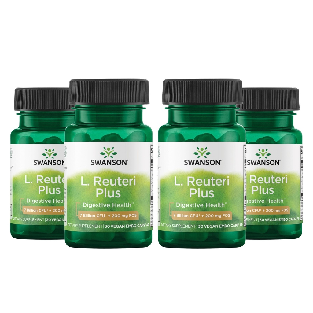 Swanson L. Reuteri Probiyotik Plus w/L. Rhamnosus L. Acidofilius & FOS Prebiyotik Digestive Support - Gut Health w / 7 Milyar CFU per Capsule - (30 Veggie Capsules) (4 Pack)