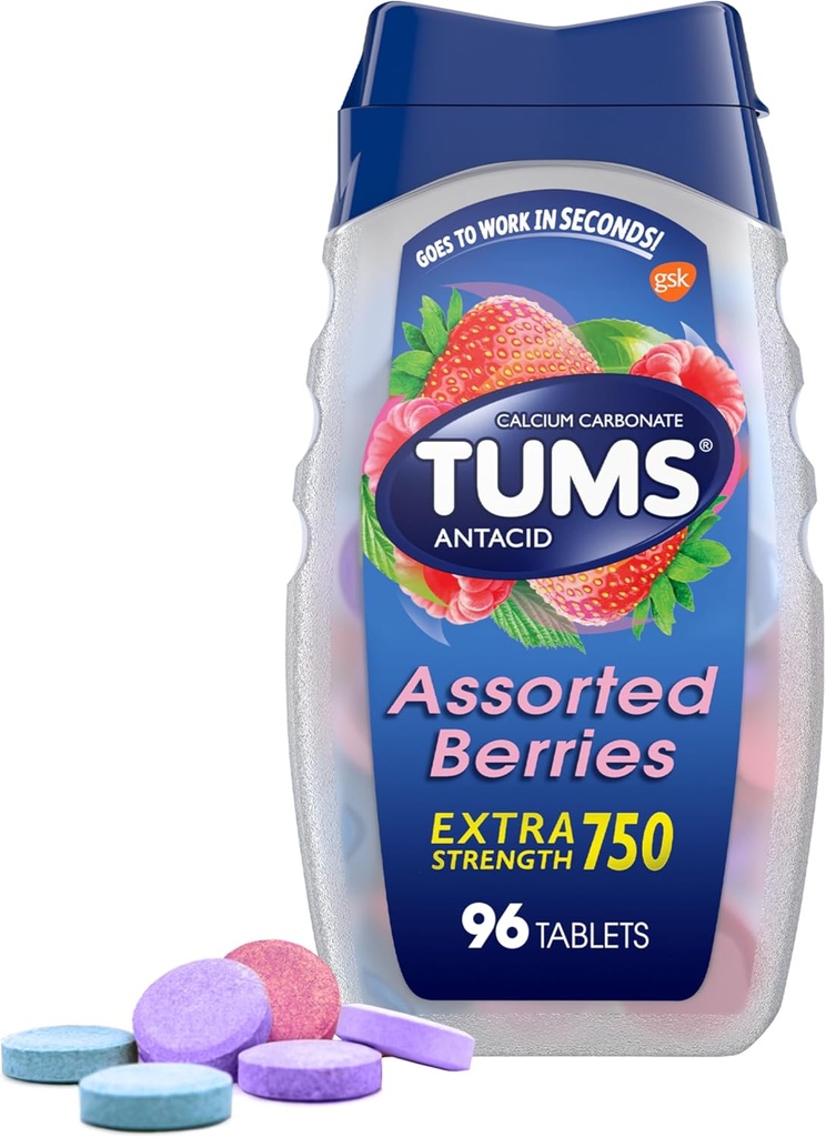 TUMS Ekstra Güçlü Kalp Yardımı için Antacid Tabletleri, 96 sayı