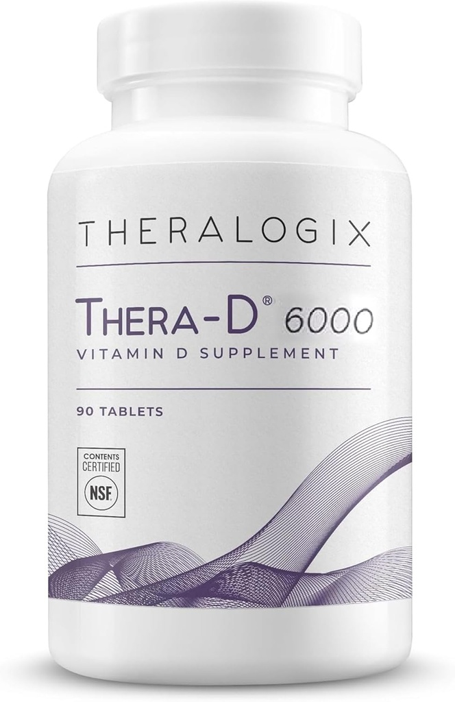 Theralogix Thera-D 6000 Vitamin D Supplement - 6.000 IU (150 mcg) Vitamin D3 Tablet - 90 Günlük Supply - Kadınlar ve Erkekler için Destek Supplement - Aids Bone & Heart Health - NSF sertifikalı - 90 Tablet