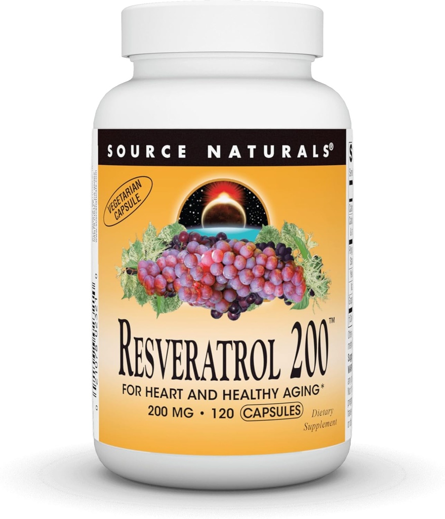 Source Naturals Resveratrol 200 mg για την καρδιά και υγιή γήρανση - 120 κάψουλες χορτοφάγων