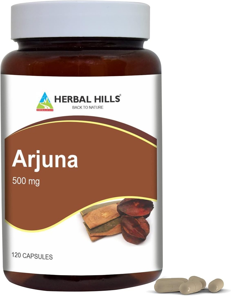 HERBAL HILLS Arjuna Capsules (Döninalia Arjuna) | 120 Kont (500 mg) | Standartlaştırılmış Ekstraksiyon Sağlık ve Sağlık Supplements with Arjuna Bark Extract