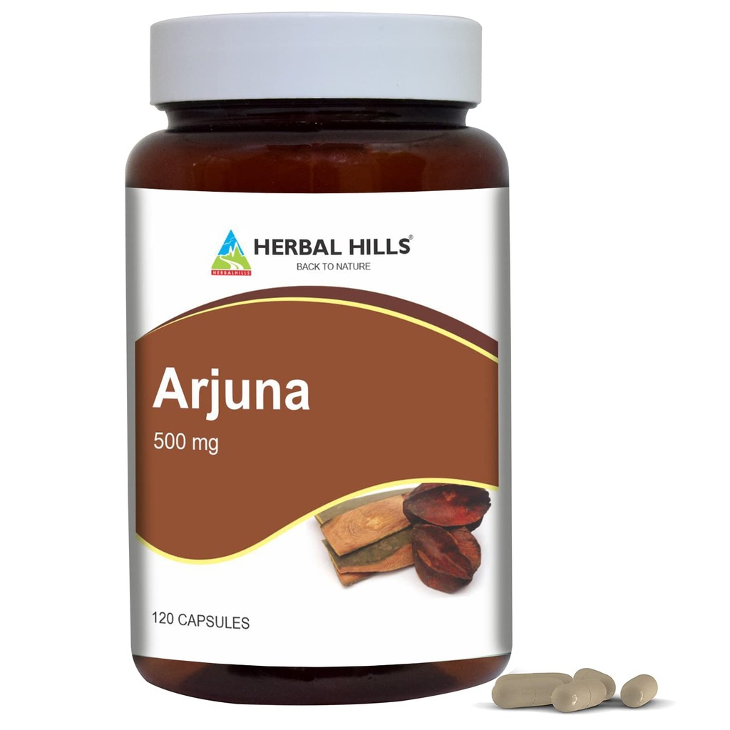 HERBAL HILLS Arjuna Capsules (Döninalia Arjuna) | 120 Kont (500 mg) | Standartlaştırılmış Ekstraksiyon Sağlık ve Sağlık Supplements with Arjuna Bark Extract