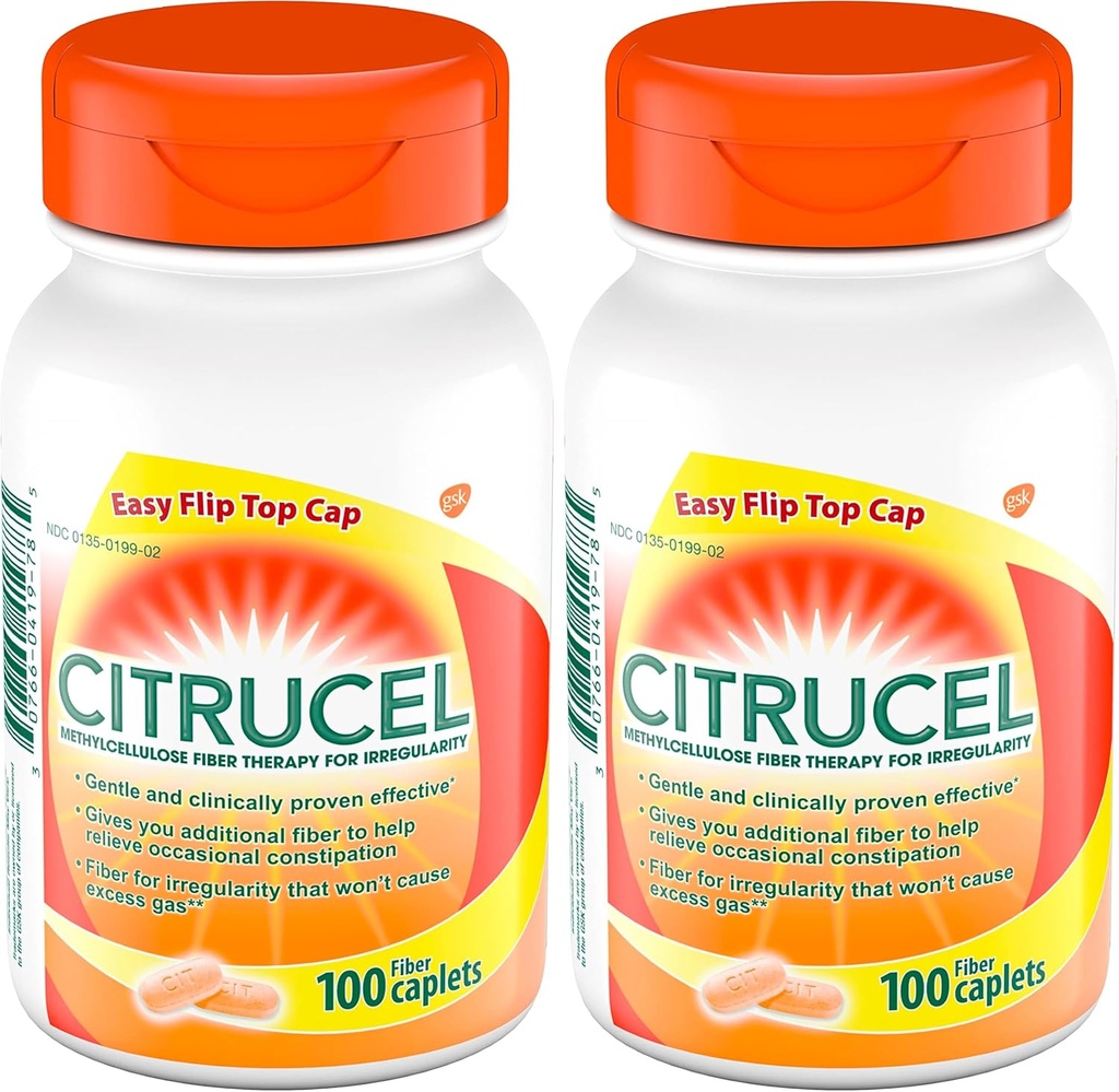 CITRUCEL Caplets Fiber Terapi for Occasional Constipation Relief, 100 Count (Pack of 2)