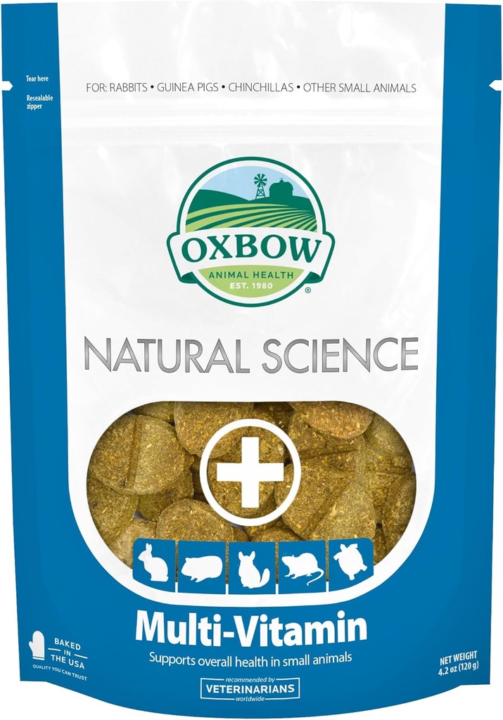 Oxbow Natural Science Multi-Vitamin, High Fiber Supplement for Rabbits & Guinea Pigs, Made with Timothy Hay, Multi-Pet Houses, Omega 3 & 6 λιπαρά οξέα, Made in USA, 4.2 oz Τσάντα