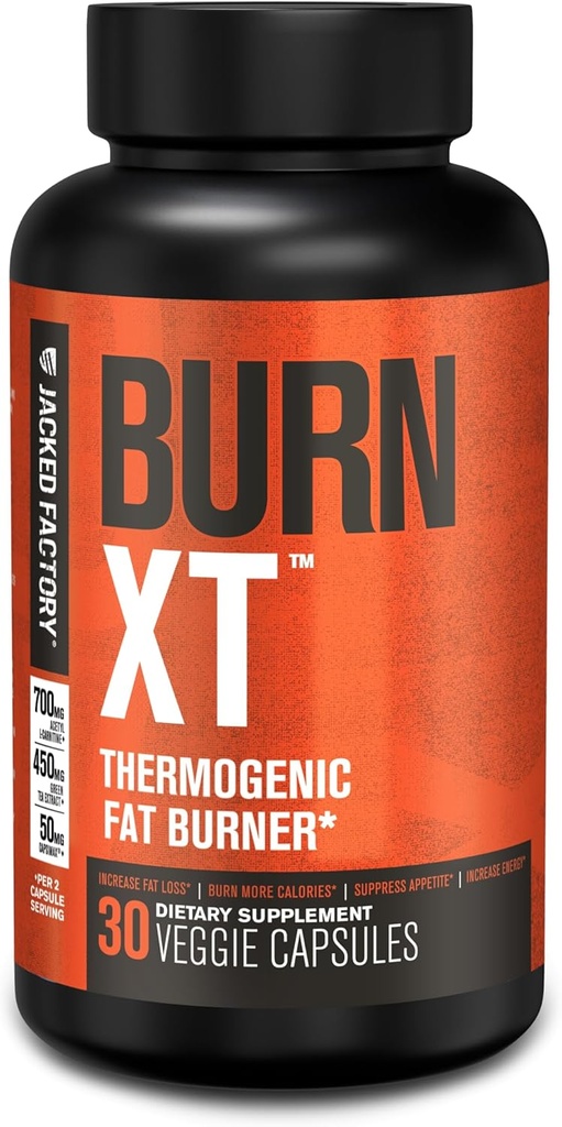 Jacked Factory Burn-XT για άνδρες και γυναίκες - Βελτίωση της εστίασης & αύξηση της ενέργειας - Premium Acetyl L-Carnitine, Πράσινο εκχύλισμα τσαγιού, Capsimax Καγιέν πιπέρι, & More - 30 φυσικά χάπια Veggie