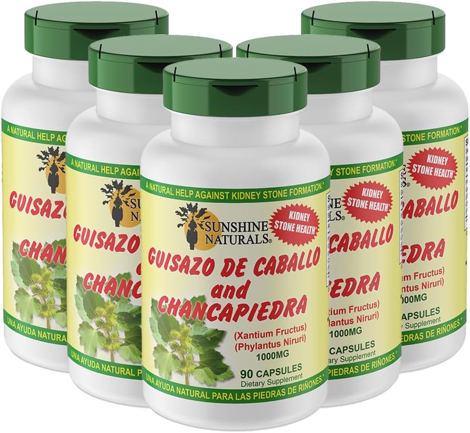 Sunshine Naturals Guisazo & Chancapiedra Herbal Mix, Natural Diyetary Supplement for Wellness Support, 90 Capsules. 5 Paket 5