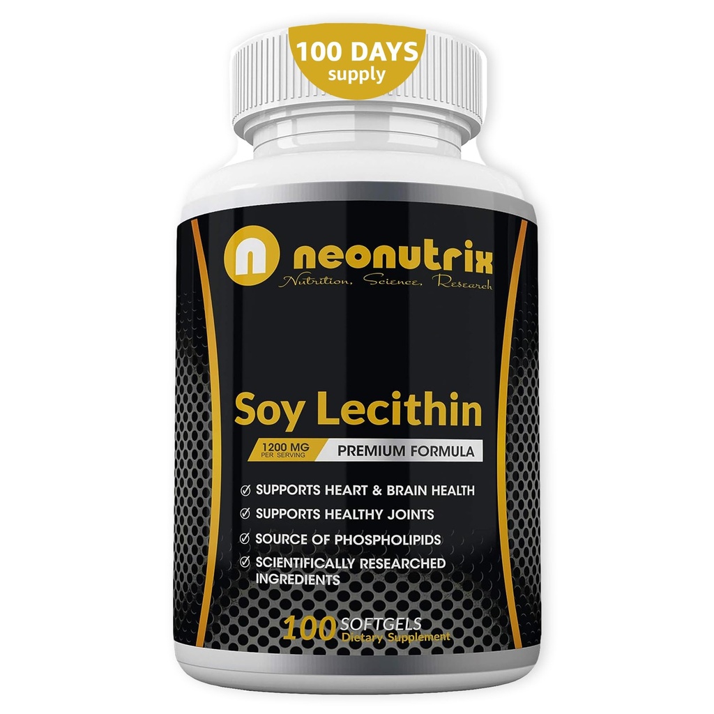 Soy Lecithin Capsules 1200 mg (Bir Gün, 100 Softgels) Immune Support Supplement Rich in Phoslipids Supports Metabolism, Brain & Heart Health & Cell Functions Made in the USA Non-GMO by Neonutrix