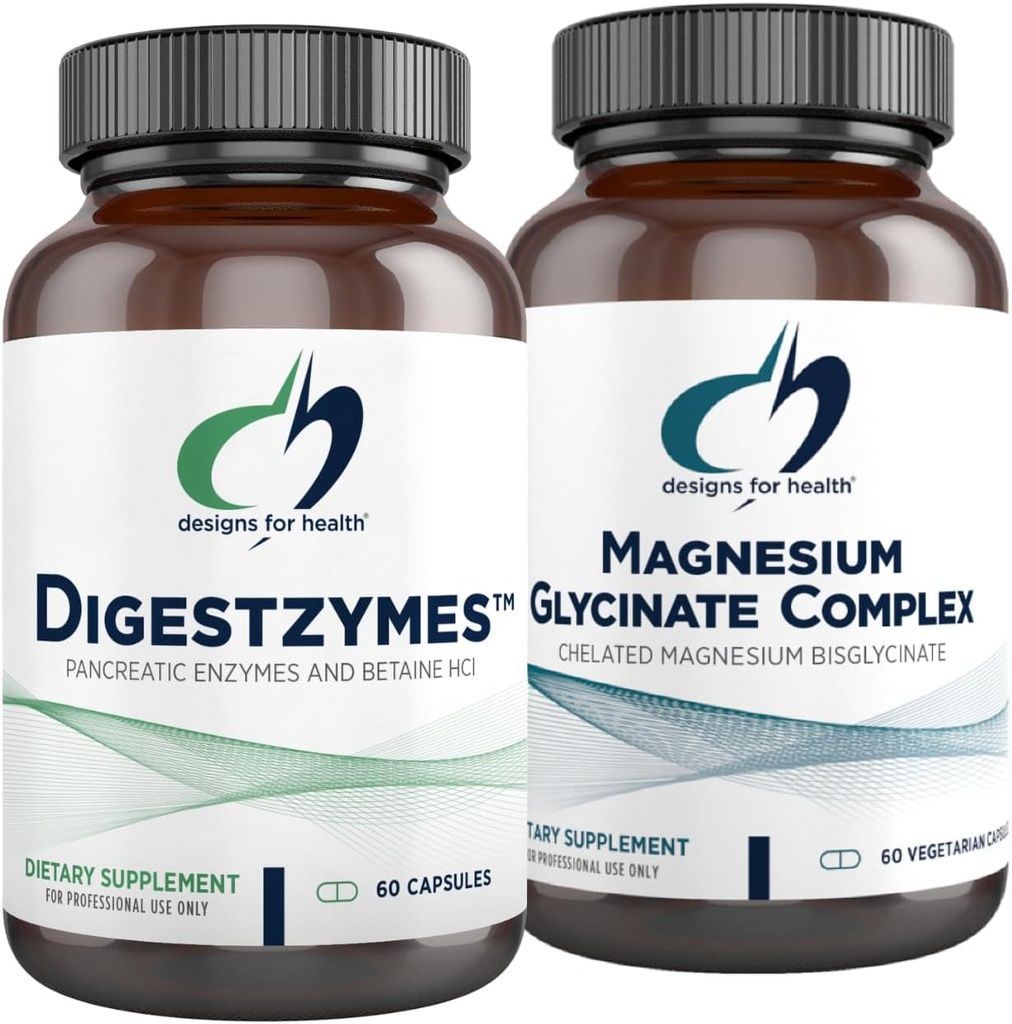 Sağlık Magnezyum Glycinate Kompleksi (60 Capsules) & Digestzymes (60 Capsules) Sche - Occasional Gas & Bloating için Enzymes