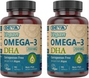 DEVA Vegan Omega-3 DHA Supplement - Once-Per-Day Softgels 200 MG - Carrageenan Free - Gelatin Free - Non-Fish - Algae Oil-3 Fatty Acids - 90 Softgels (Pack of 2)