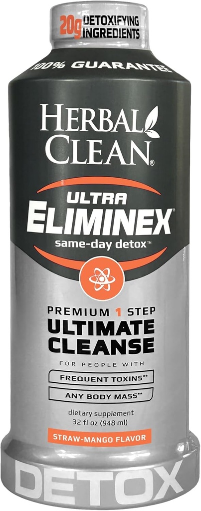 Herbal Clean Same Day Ultra Eliminex Detox Cleanse Drink* (32 fl oz) - Straw-Mango Flavor Full Body Cleanse Detox Süt ile Butle Tohum * yüksek Toxin için * Vitamin B12